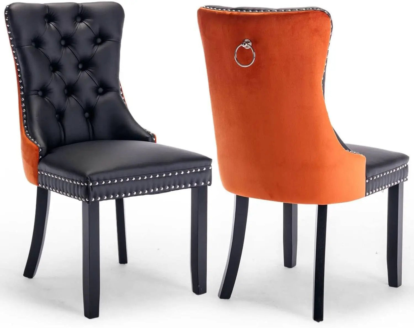 Leather Dining Chair Set Of 2 Tufted Black And Orange from PriceLows™