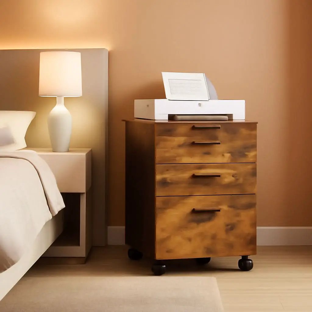 Rustic Brown Rolling File Cabinet With 3 Drawers For Office from PriceLows™