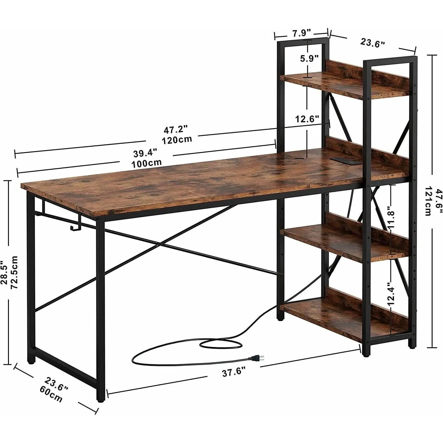 Rustic Brown Desk With Built In Power And Spacious Storage For Home Office from PriceLows™