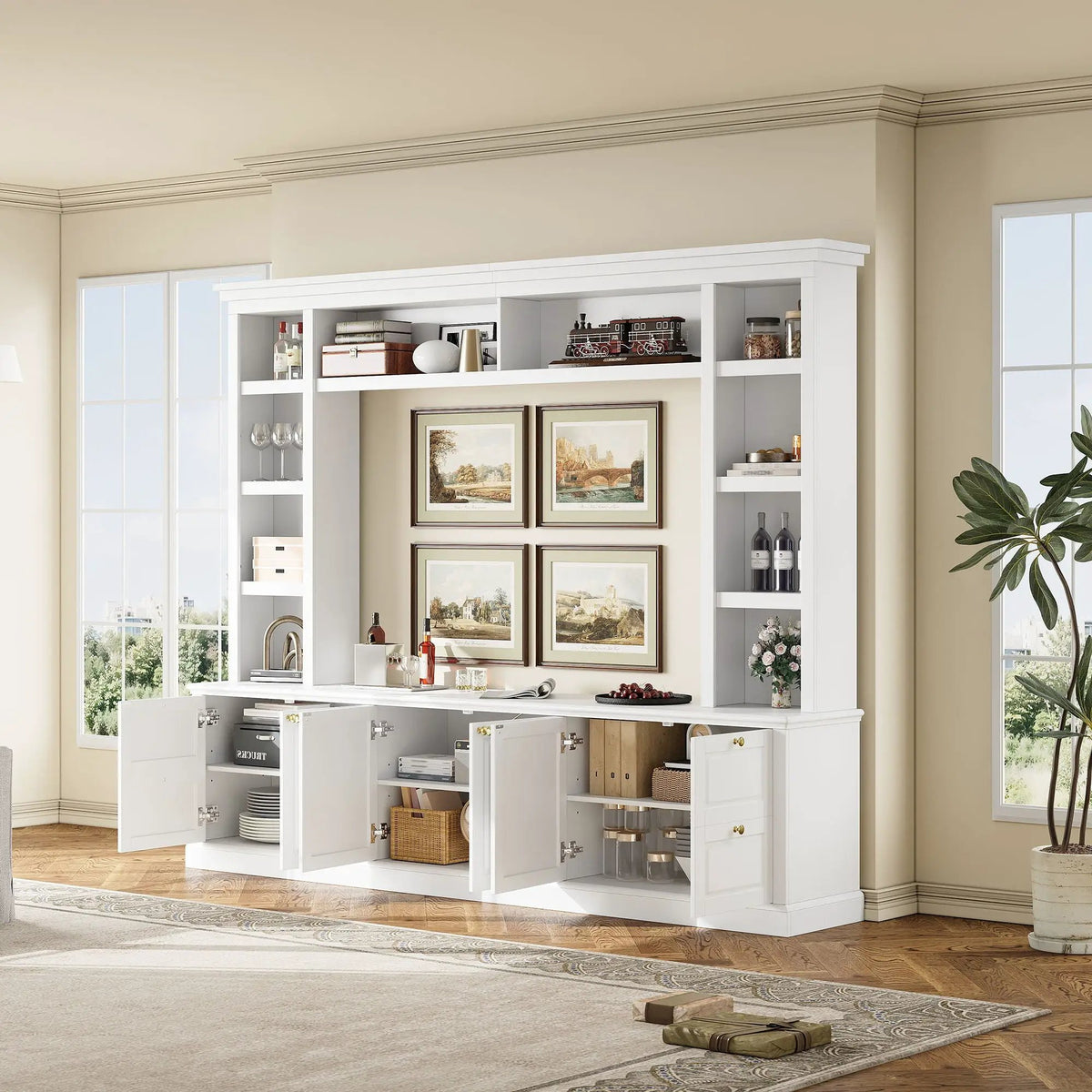 TV Stand With Bookcase | 3 Adjustable Shelves | Fits 70 Inch