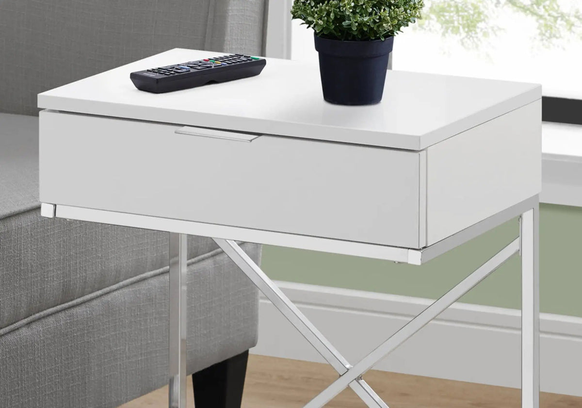 Accent Side Table | Spacious Tabletop | Storage Drawer | Metal Frame