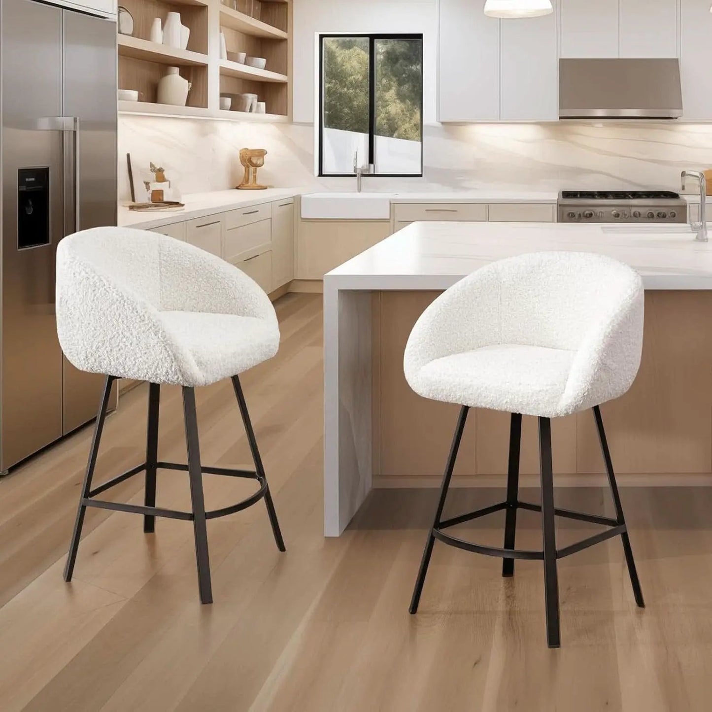 26 Inch Swivel Counter Stool White Sherpa Upholstered Bar Stool For Kitchen Counter from PriceLows™