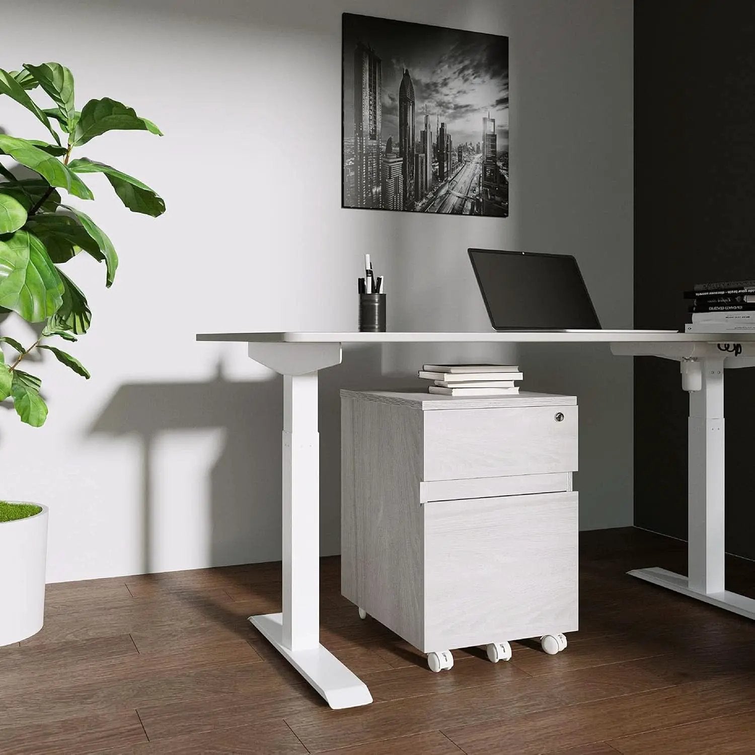 Grey Rolling Locking Two Drawer Vertical Filing Cabinet from PriceLows™