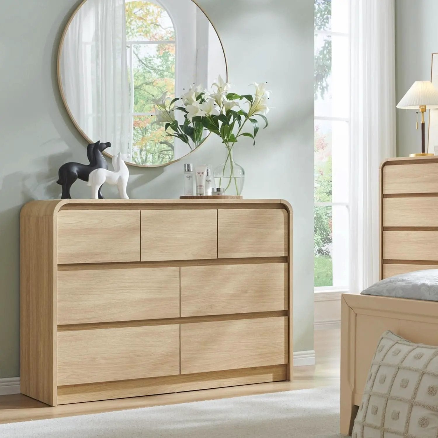 Contemporary Oak Seven Drawer Dresser With Textured Surface from PriceLows™