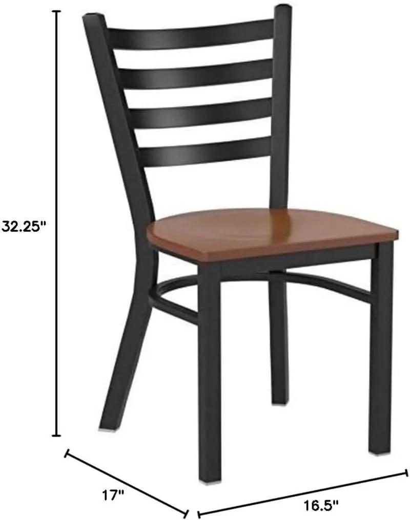 2 Pack HERCULES Series Black Ladder Back Metal Restaurant Chair With Cherry Wood Seat from PriceLows™
