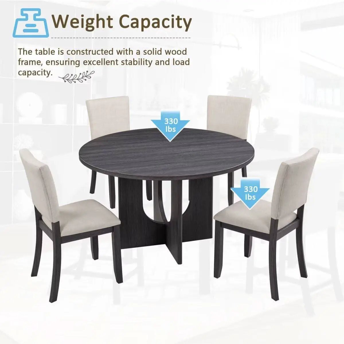 Round Dining Set With 47 Inch Table And Beige Upholstered Chairs from PriceLows™