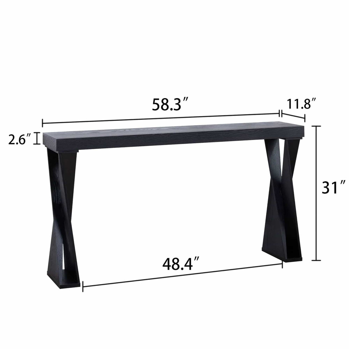 Console Table With Crossed Legs For Hallway - | 58.3 x 11.8 x 31 in | Wood | Black