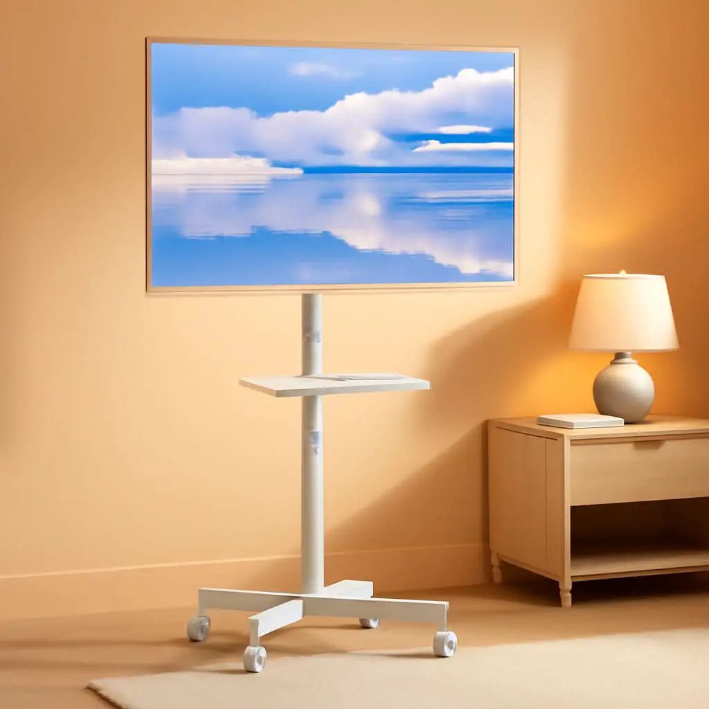 Mobile TV Stand For 23-60 Inch TVs Adjustable Height Locking Wheels White from PriceLows™