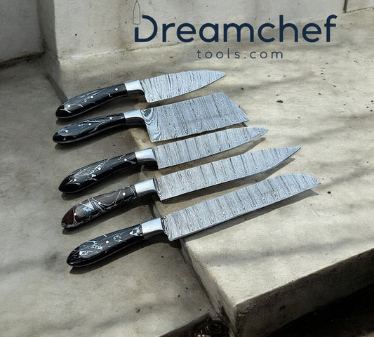 Culinary Knife Set 13” Damascus Steel Chef Knife with Resin Handle, Steel Bolster | 8 Inch | Damascus Steel | Kitchen Knives Set