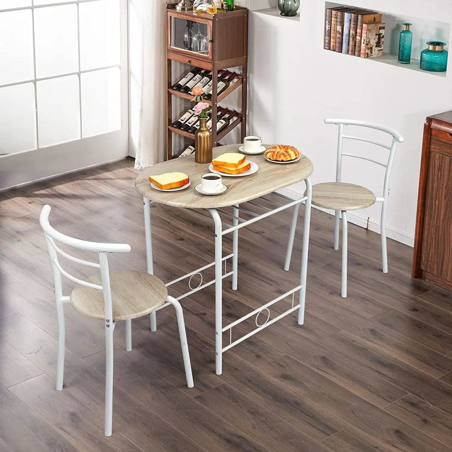 Small Minimalist Wooden Kitchen Table And Chair Set For Two from PriceLows™