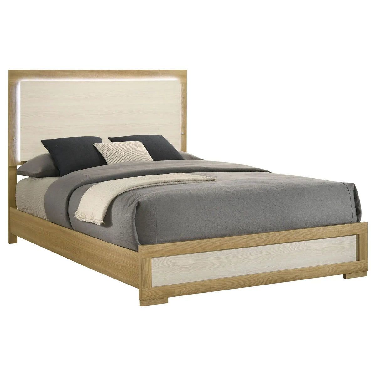 Hyland Wood Queen LED Panel Bed Natural and | 63.5 x 83.5 x 51.5 in | Engineered Wood & Veneer | White