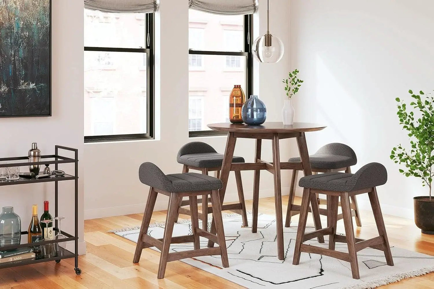 Counter Height Bar Stool Set Of 2 28.5 Inch Charcoal Brown from PriceLows™