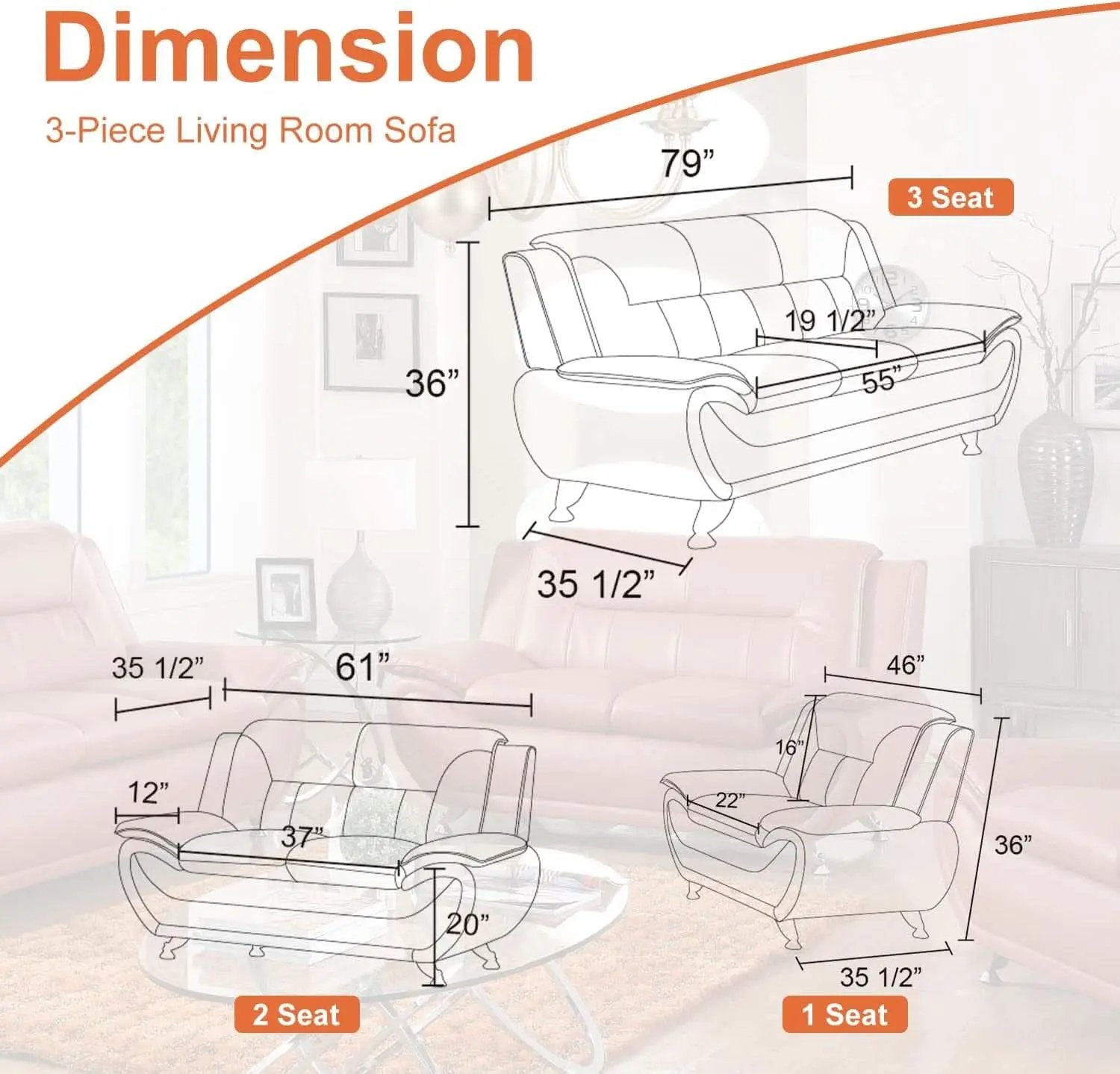 Orange Leather Sofa For Living Room With Minimalist Design from PriceLows™