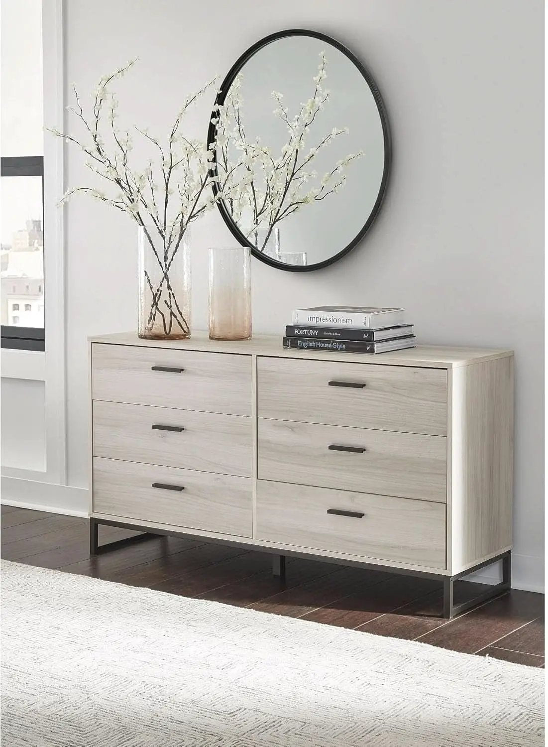 Socalle 59 Inch Beige 6 Drawer Dresser Engineered Wood from PriceLows™