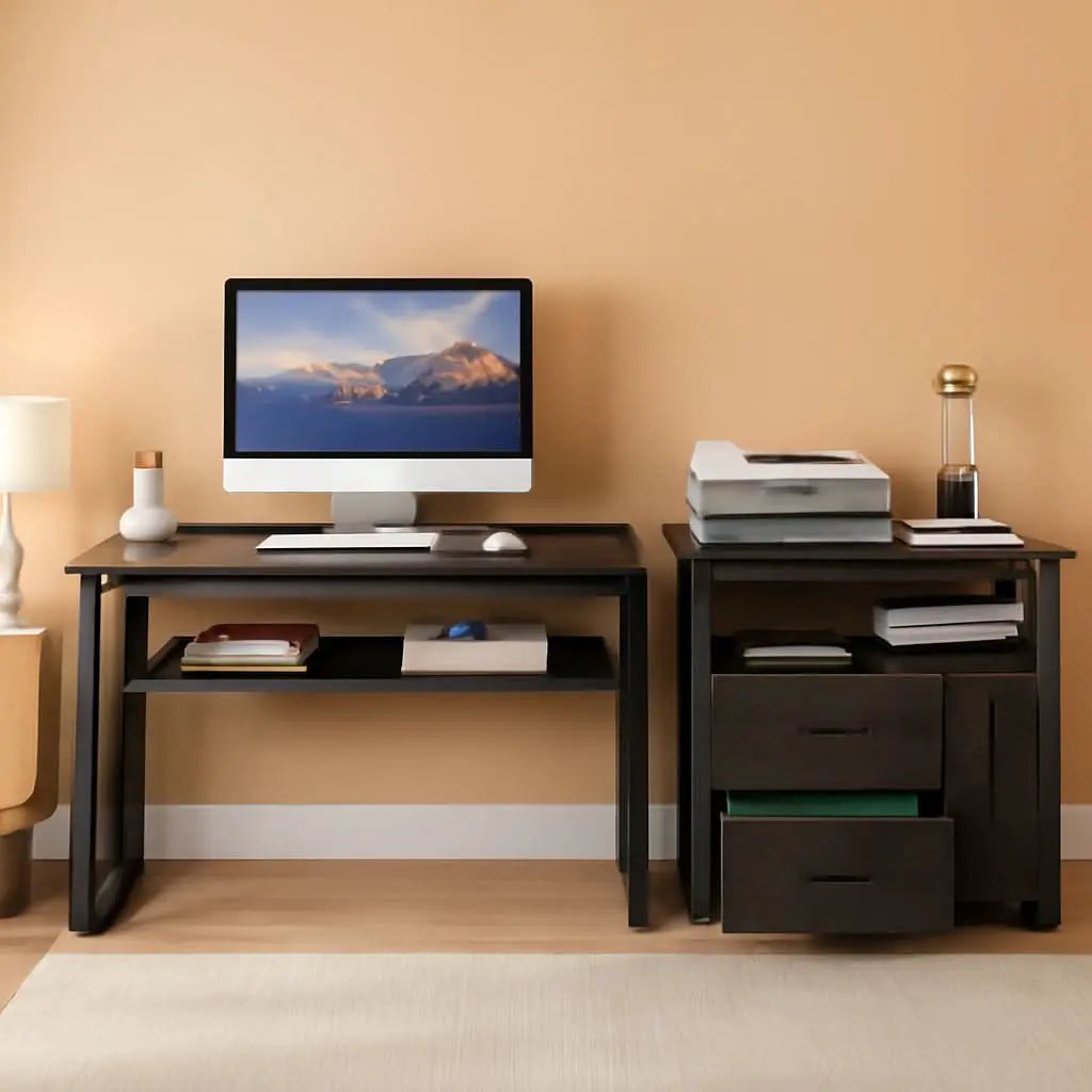 Gray L-Shaped Desk 55 Inch With Storage Cabinet For Office from PriceLows™