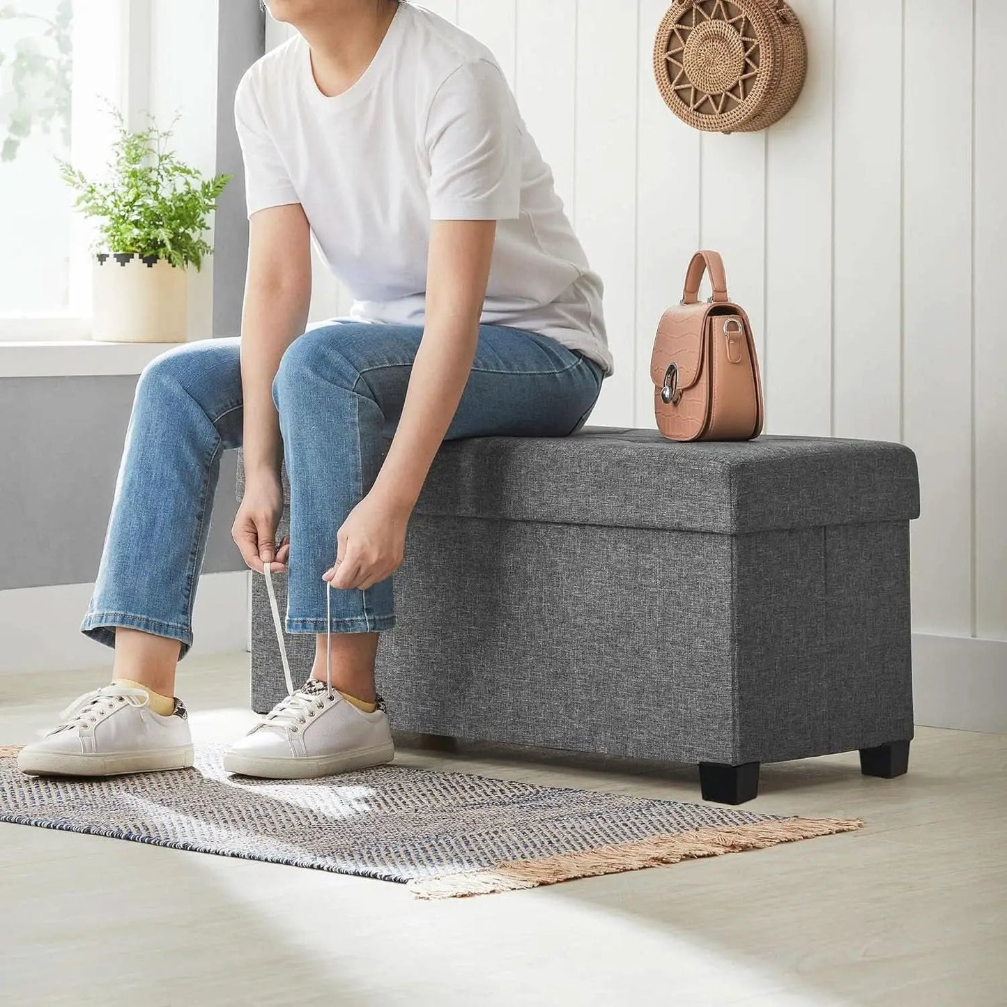 Slate Gray Storage Ottoman Bench 15x30x15.2 Inches from PriceLows™