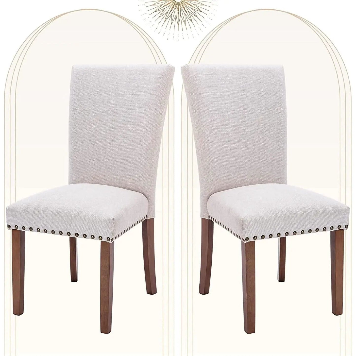 Beige Upholstered Parsons Chair With Nailhead Trim from PriceLows™