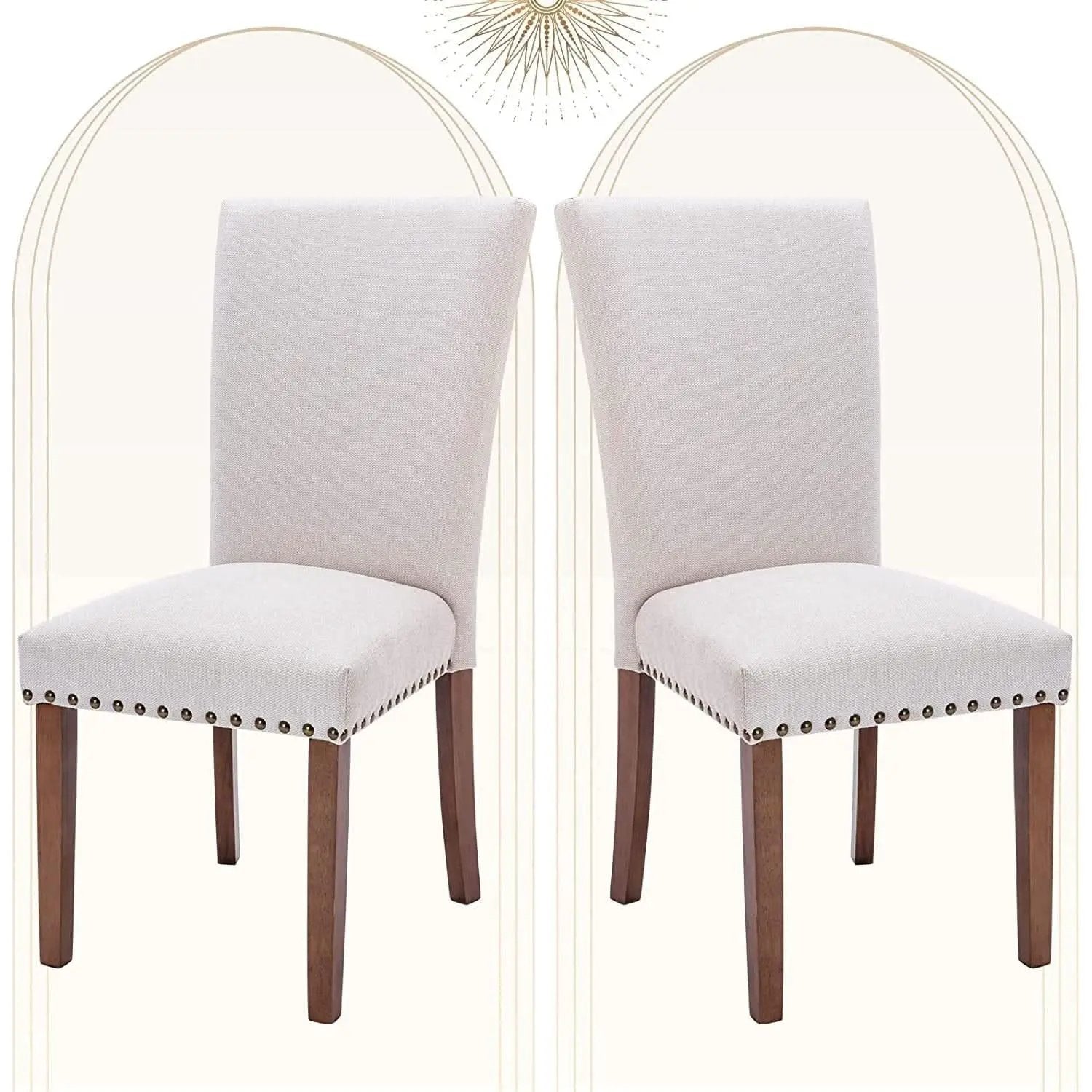Beige Upholstered Parsons Chair With Nailhead Trim from PriceLows™