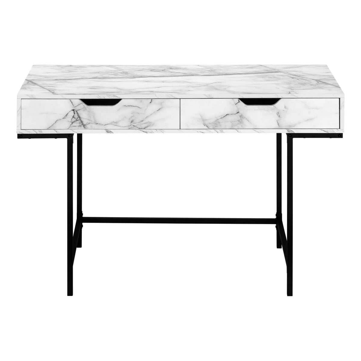 Stone-Look Computer Desk | Two Storage Drawers | Metal Base | 47.25 Inch Length