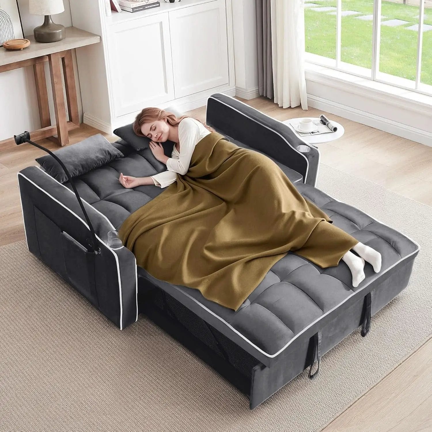 Velvet Charcoal Gray Adjustable Convertible Sleeper Sofa from PriceLows™
