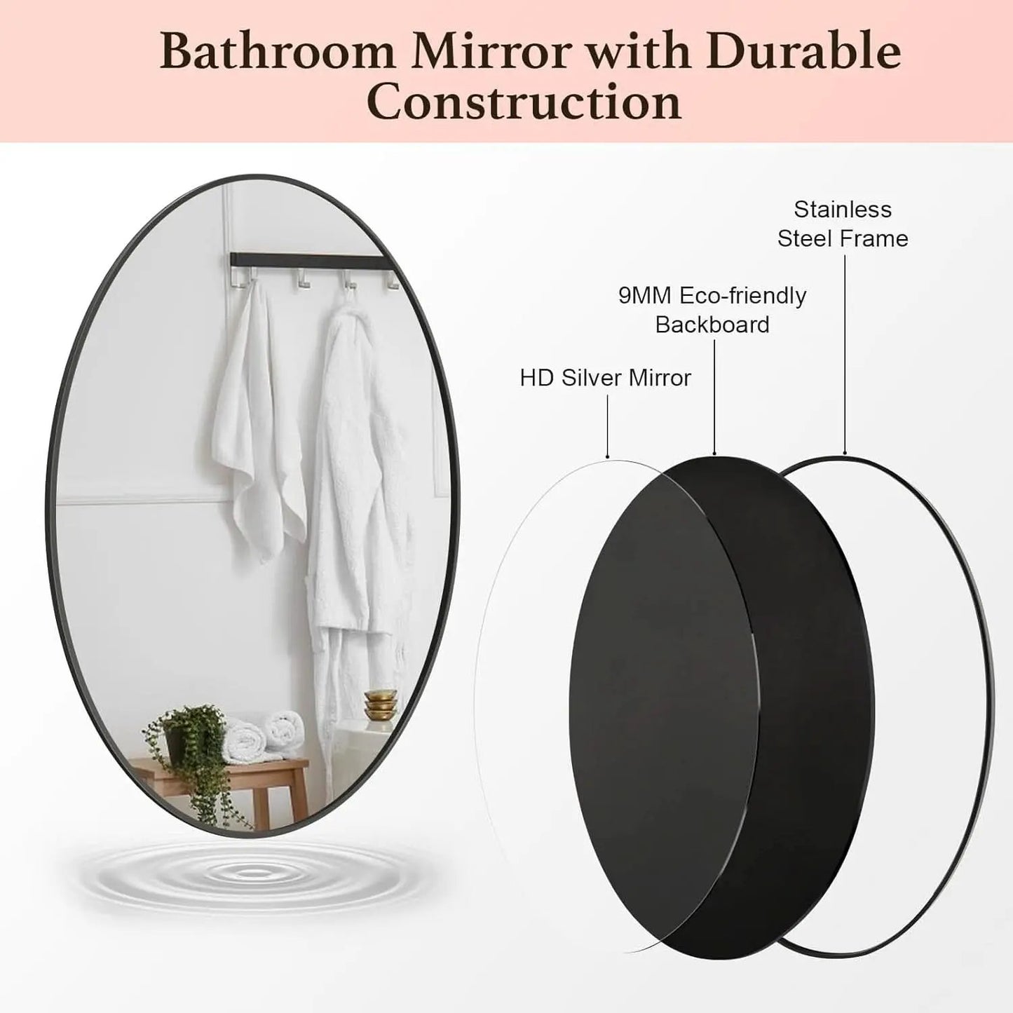 Oval Mirror 20x30 Black Bathroom Vanity Wall Mount from PriceLows™