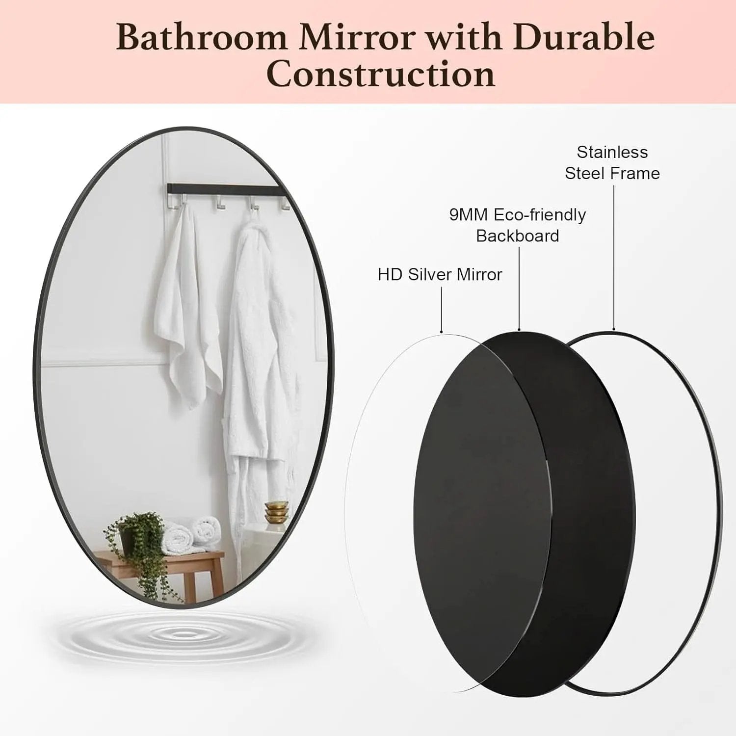Oval Mirror 20x30 Black Bathroom Vanity Wall Mount from PriceLows™