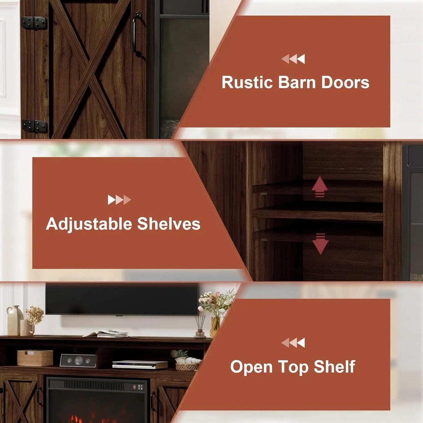 Rustic Fireplace TV Stand For 65 Inch TVs With Storage from PriceLows™
