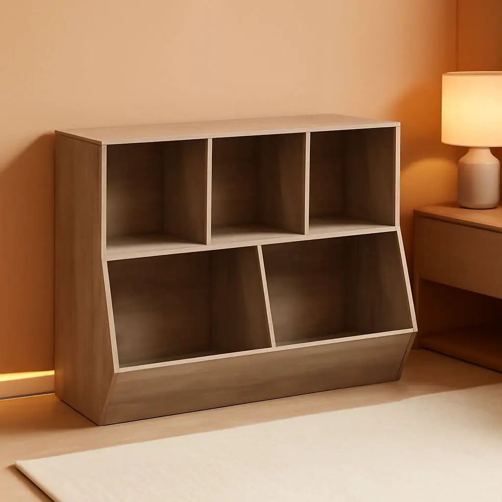 Kids Bookshelf Toy Storage Cabinet 35 Inch Long Greige from PriceLows™