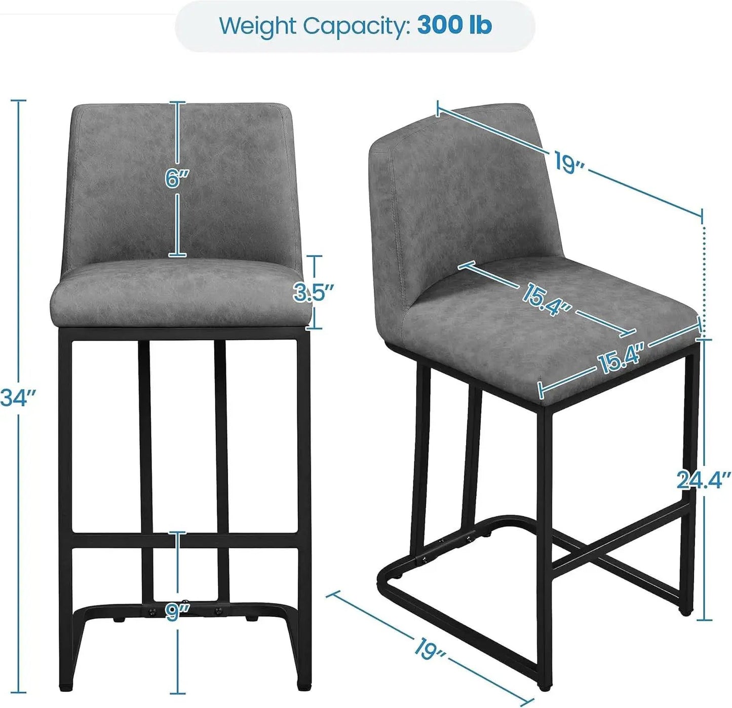 24 Inch Counter Height Leather Bar Stools Gray Set Of 2 from PriceLows™