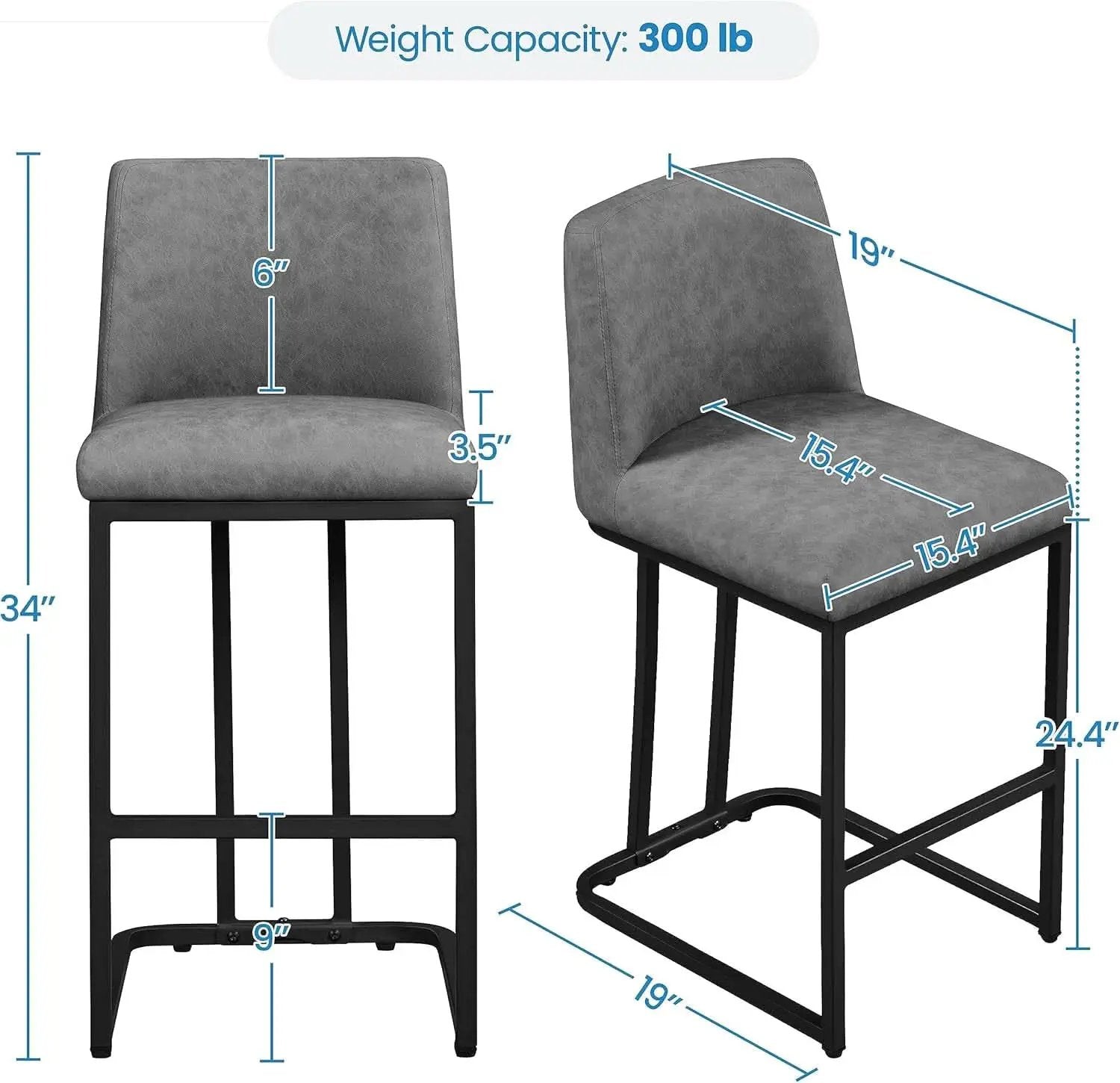 24 Inch Counter Height Leather Bar Stools Gray Set Of 2 from PriceLows™
