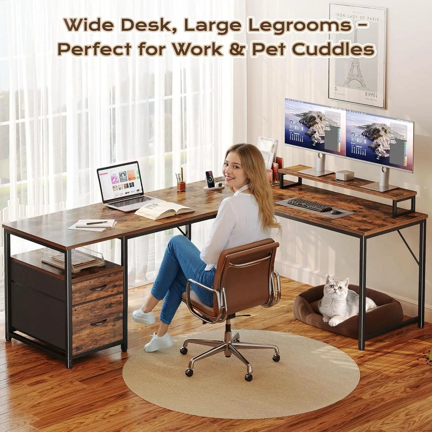 Sixty Three Inch L Shaped Desk USB Port Ergonomic Workspace from PriceLows™