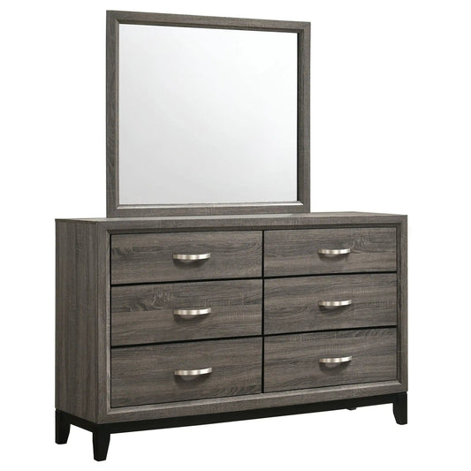 Watson 6-drawer Dresser with Mirror Grey | 58 x 16.25 x 72 in | Rubberwood & Engineered Wood | Oak