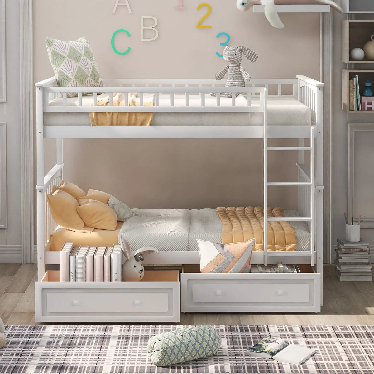 Twin Over Twin Bunk Bed | With Storage Drawers | Convertible | Twin Size