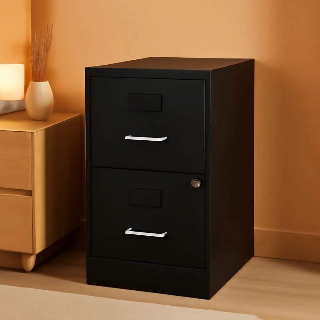 Soho Two Drawer Vertical Letter File Cabinet Black With Key Lock 14 x 18 x 24.1 In from PriceLows™