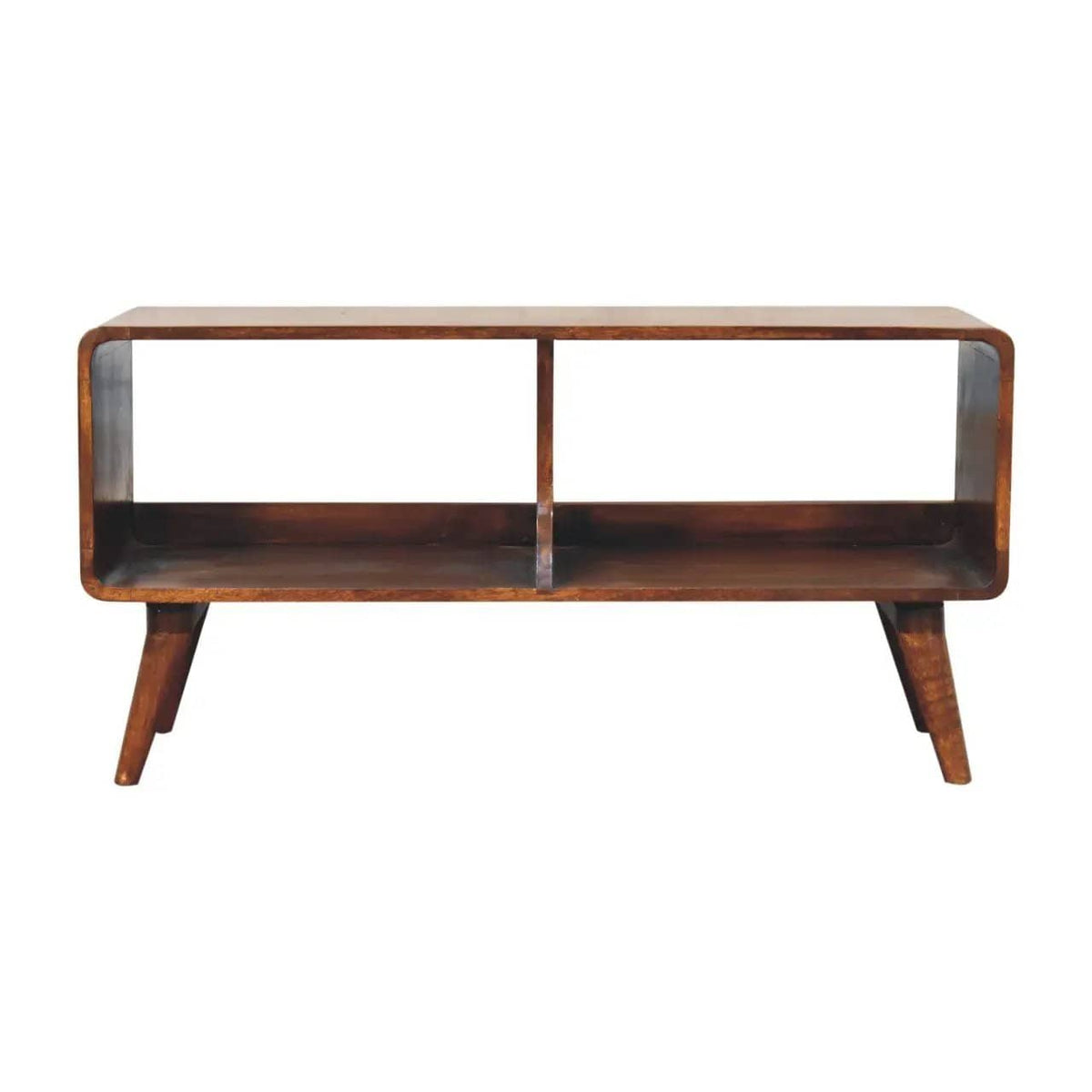 Curved Double Slot Media Unit - TV Stand | 39.37 x 13.78 x 19.69 in | Mango Wood | Dark Brown