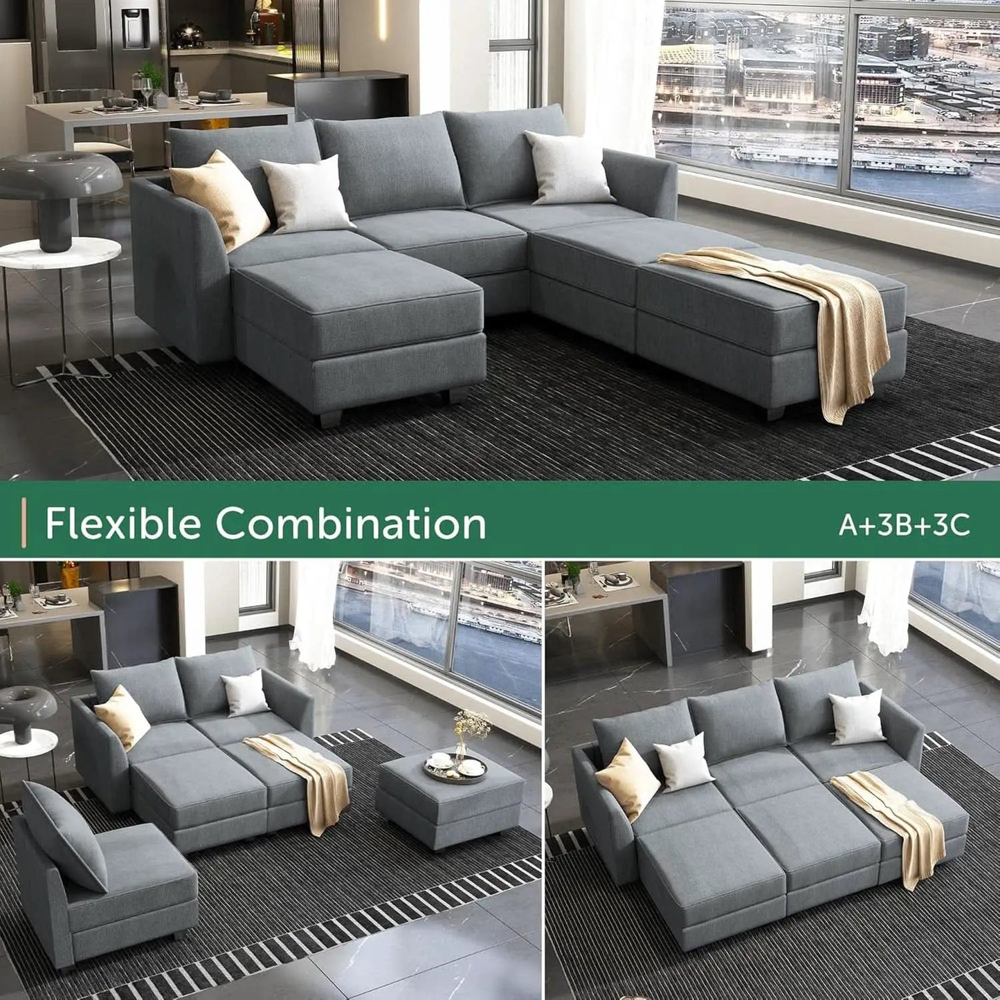 Bluish Grey Transformable Sleeper Sofa With Storage from PriceLows™