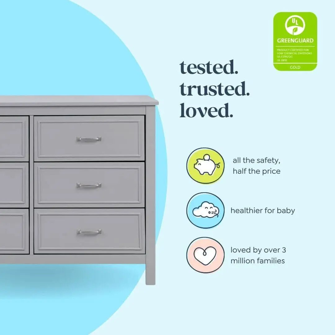 Charlie 6 Drawer Double Dresser Grey For Nursery And Kids Bedroom Storage from PriceLows™