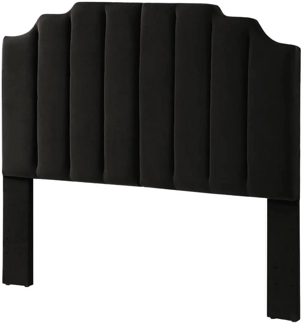 Elegant Black Velvet Tufted Queen Headboard with Curved Design from PriceLows™