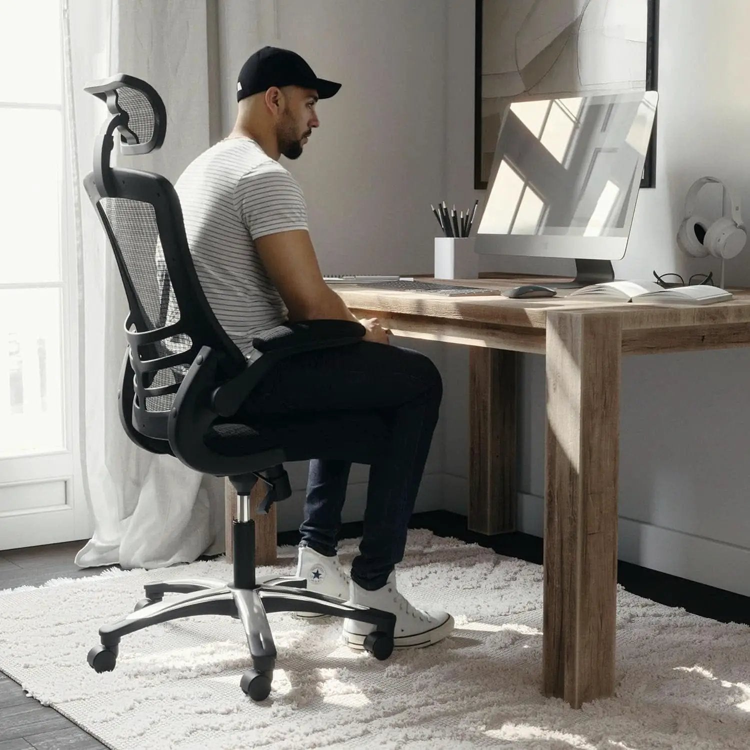 High Back Swivel Office Chair With Lumbar Support Black from PriceLows™