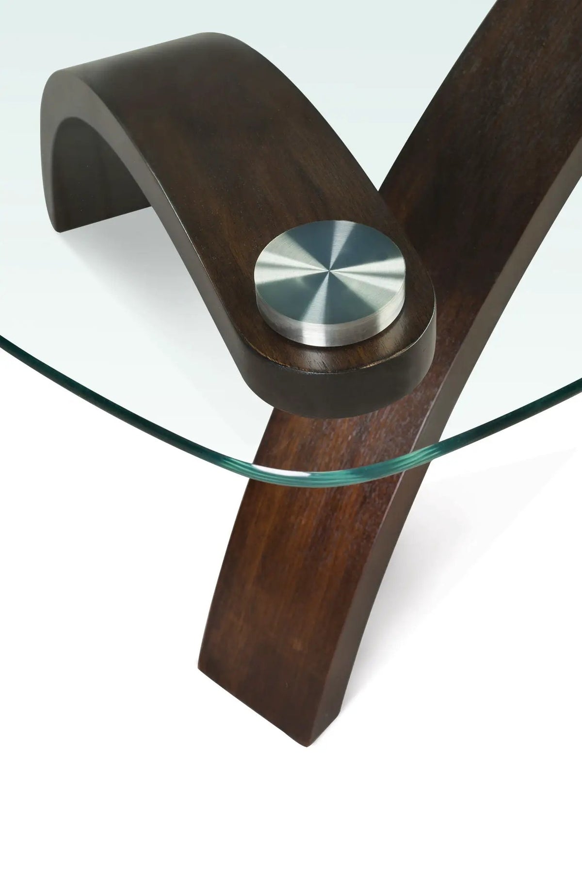 Allure End Table | Criss-Crossed Arched Base | Shaped Glass Top | Contemporary Urban Style