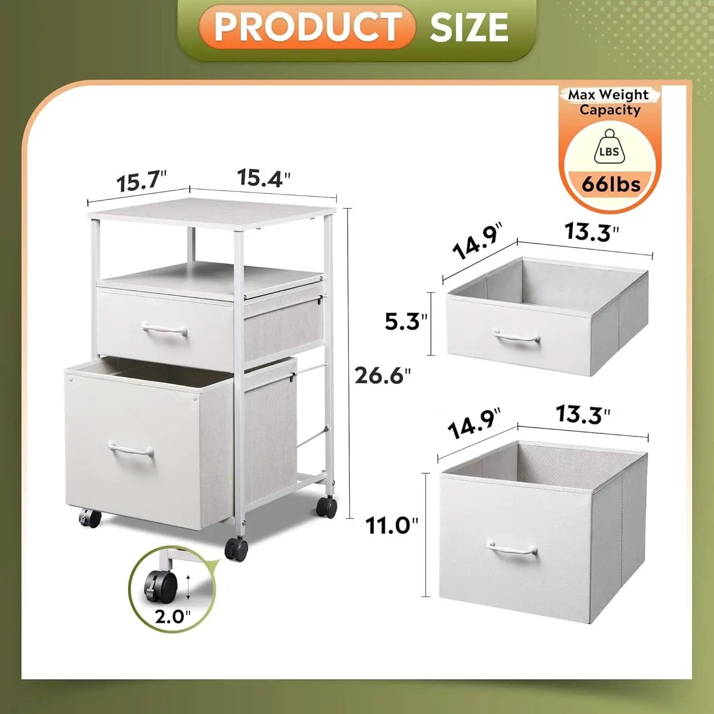 2 Drawer Fabric Vertical Filing Cabinet With Rolling Printer Stand For Home Office White from PriceLows™
