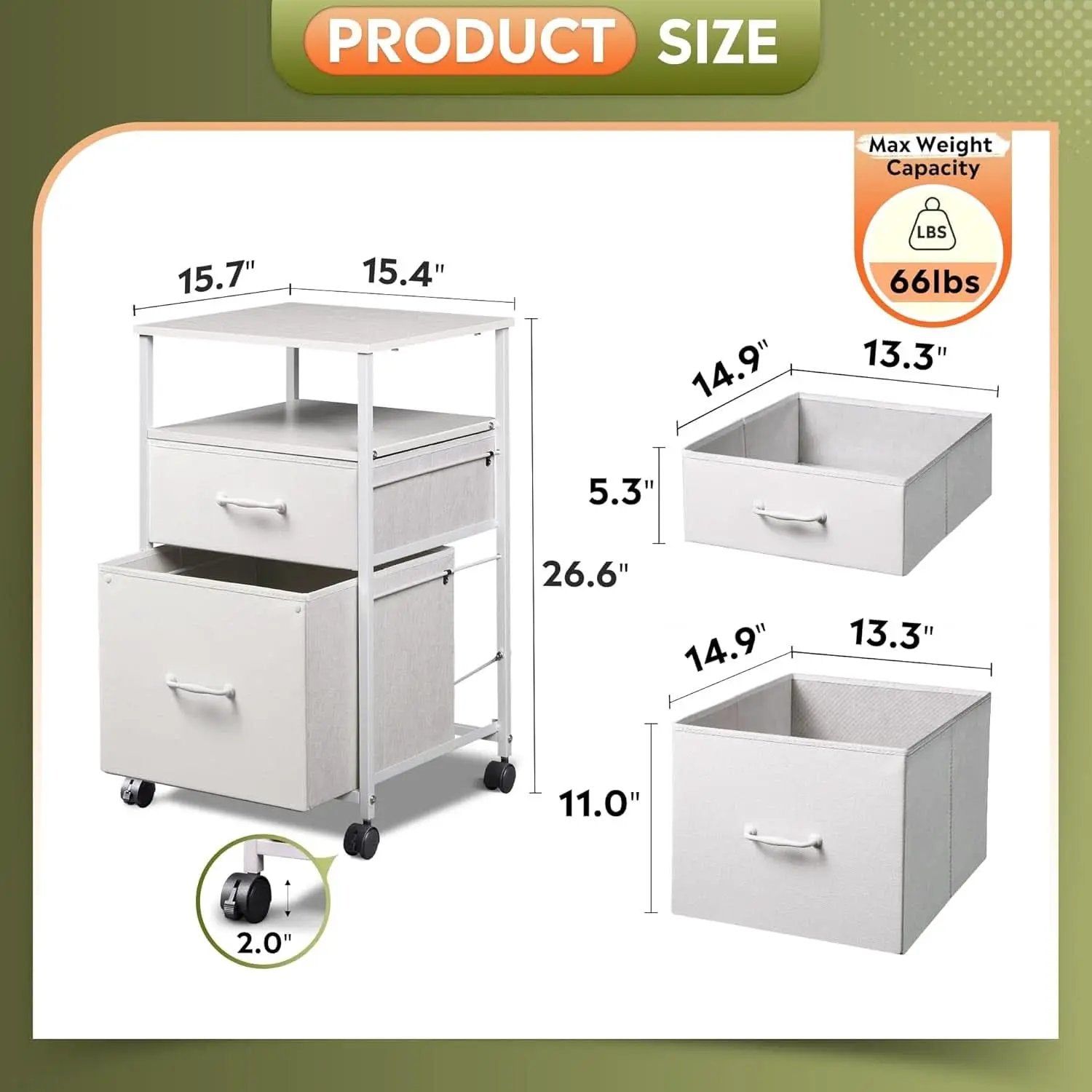 2 Drawer Fabric Vertical Filing Cabinet With Rolling Printer Stand For Home Office White from PriceLows™