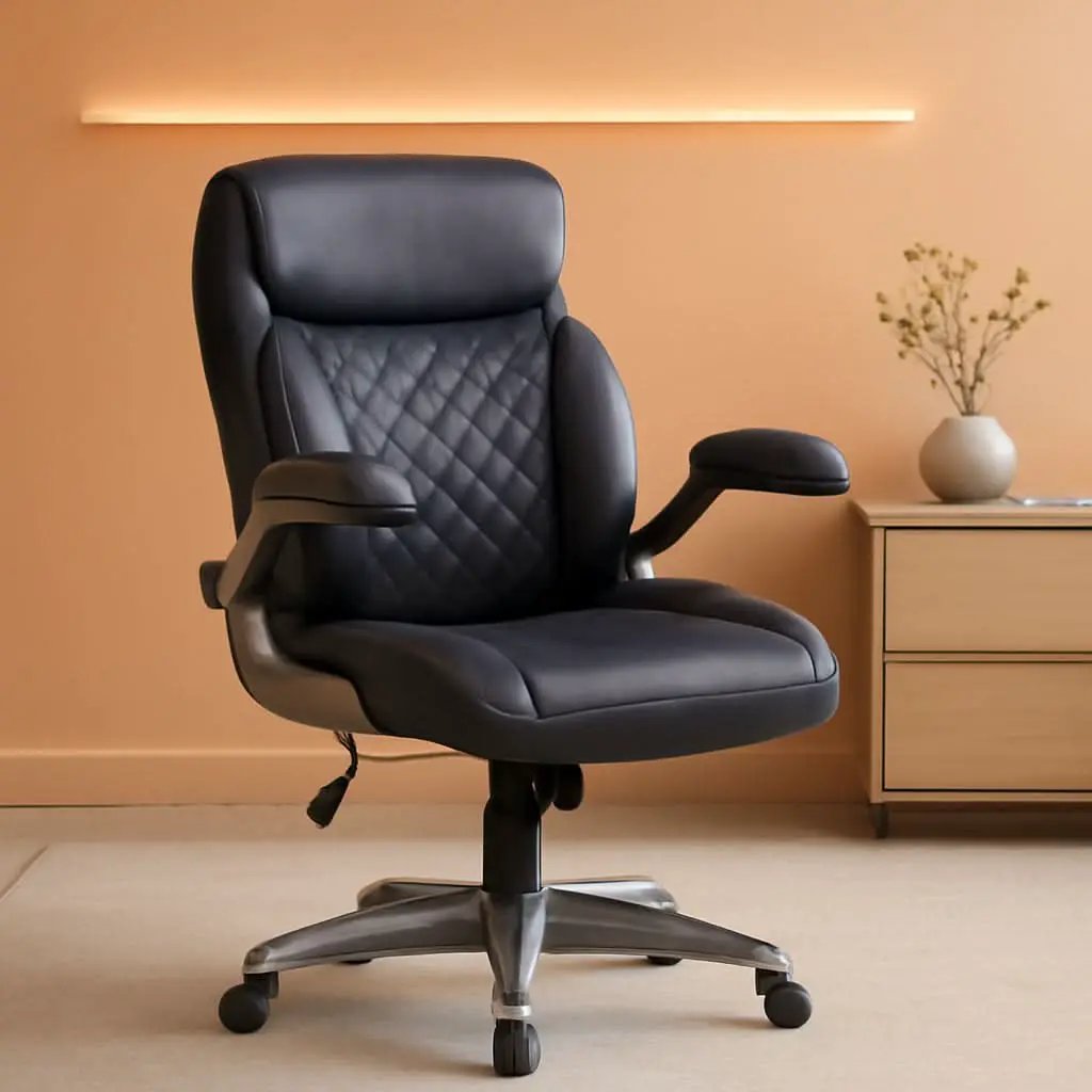 Ergonomic Grey Leather Desk Chair With Adjustable Height from PriceLows™