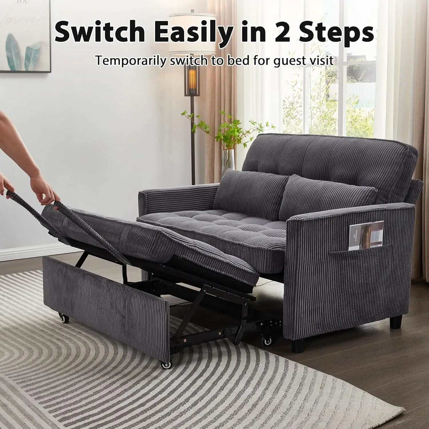 55Inch Convertible Sleeper Sofa With USBPort Corduroy from PriceLows™