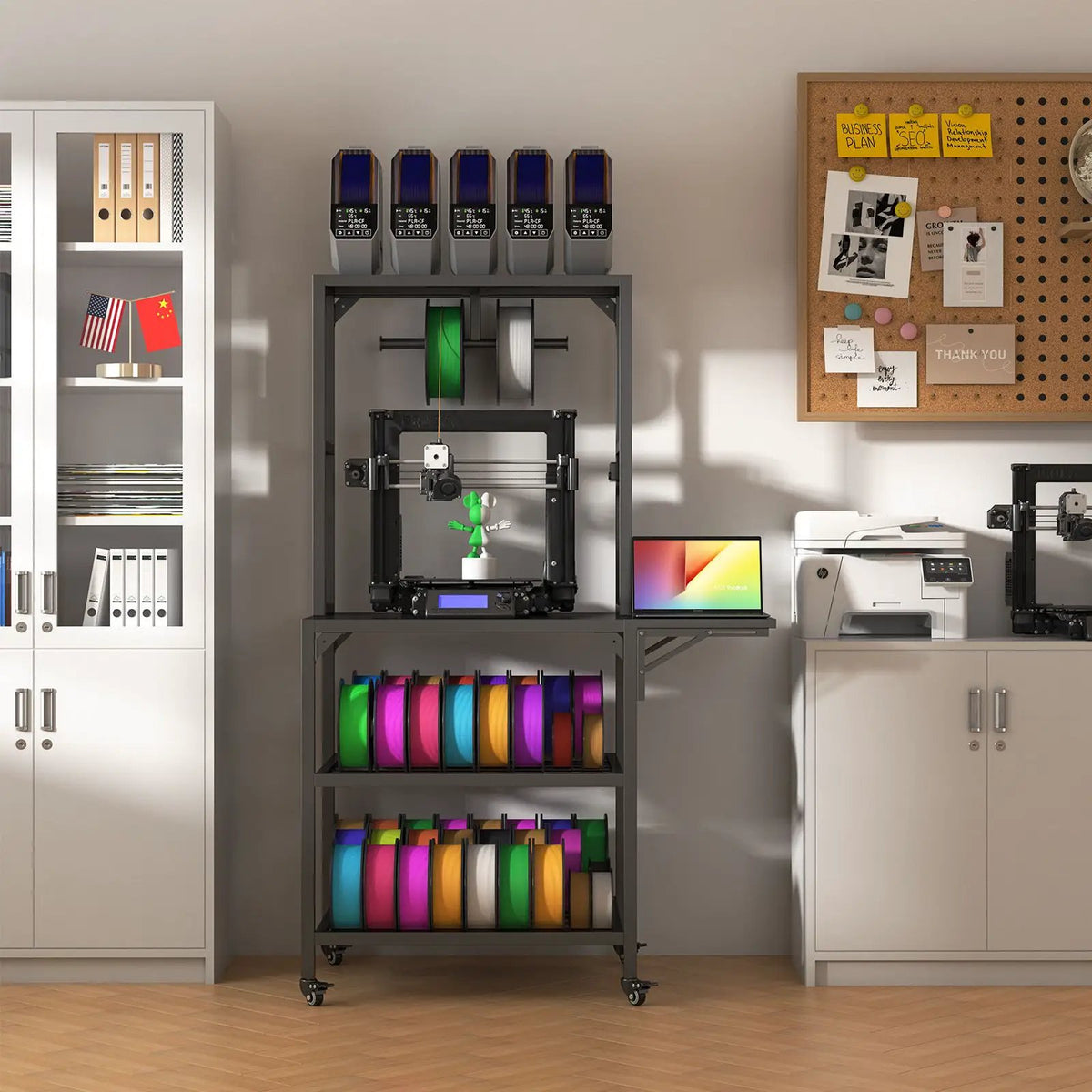 Heavy Duty 3D Printer Stand | Filament Storage Rack | Holds 54 Spools | Black Metal