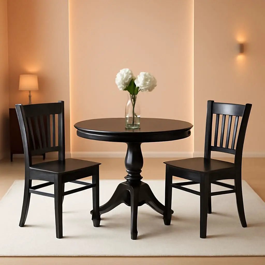 Black Round Dining Table Set 3 Piece Wood Dining Chairs from PriceLows™