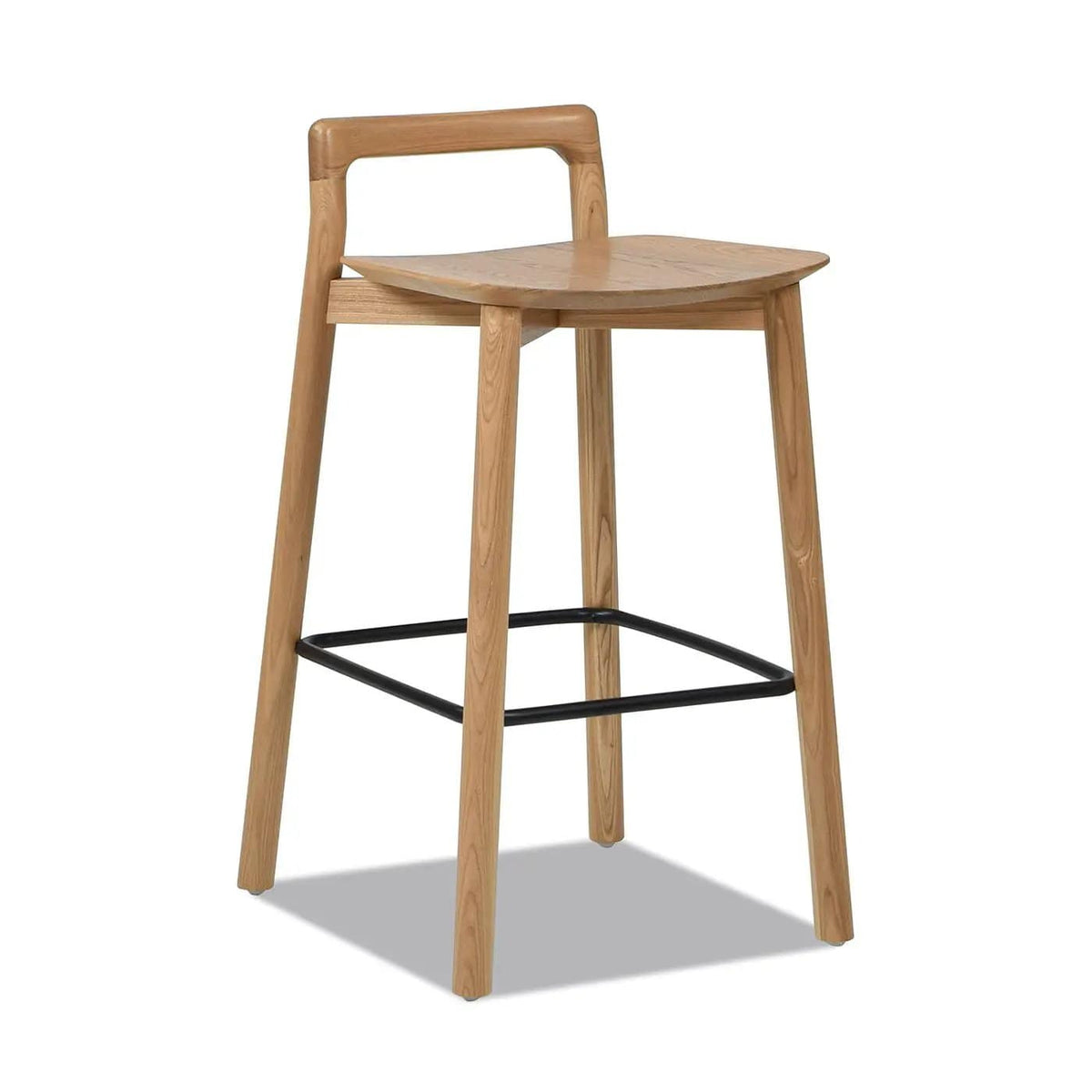 Sven Modern Minimalist Low Back Counter Stool Counter Height (24"-27") | 18 x 18.5 x 31 in | Iron & Wood | Natural Blonde Ash
