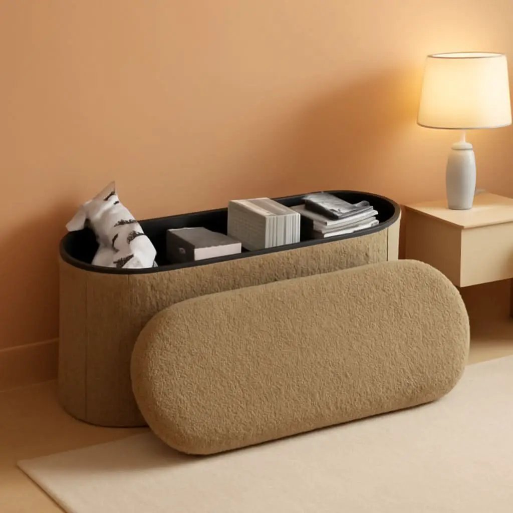 Brown 43 Inch Folding Storage Ottoman Sherpa Fabric from PriceLows™