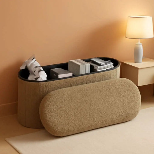Brown 43 Inch Folding Storage Ottoman Sherpa Fabric from PriceLows™