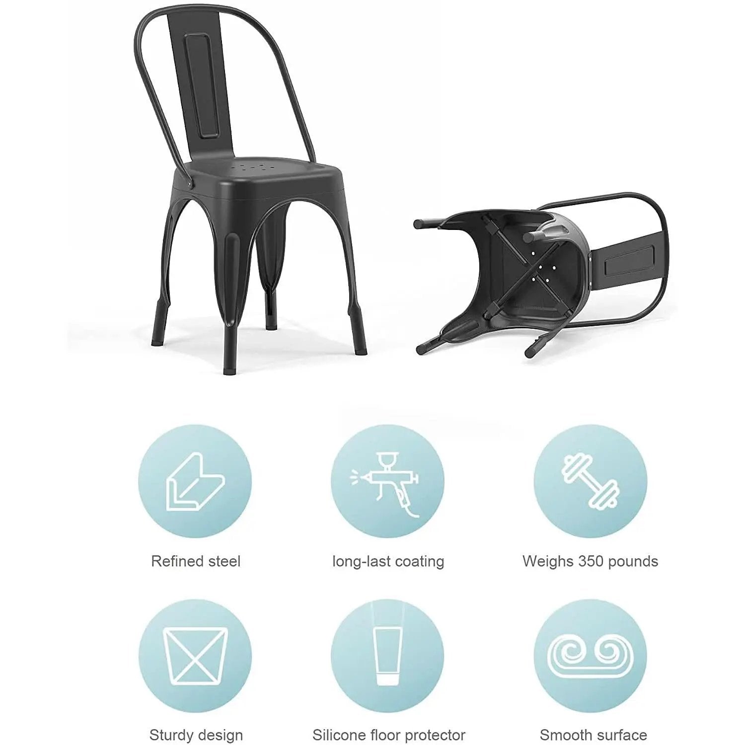 Stackable Tolix Style Metal Dining Chair Black Set of 4 from PriceLows™